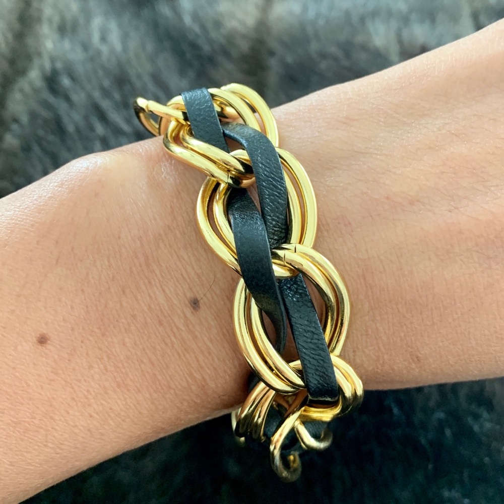 Gorjana Black Leather & Gold Links Bracelet